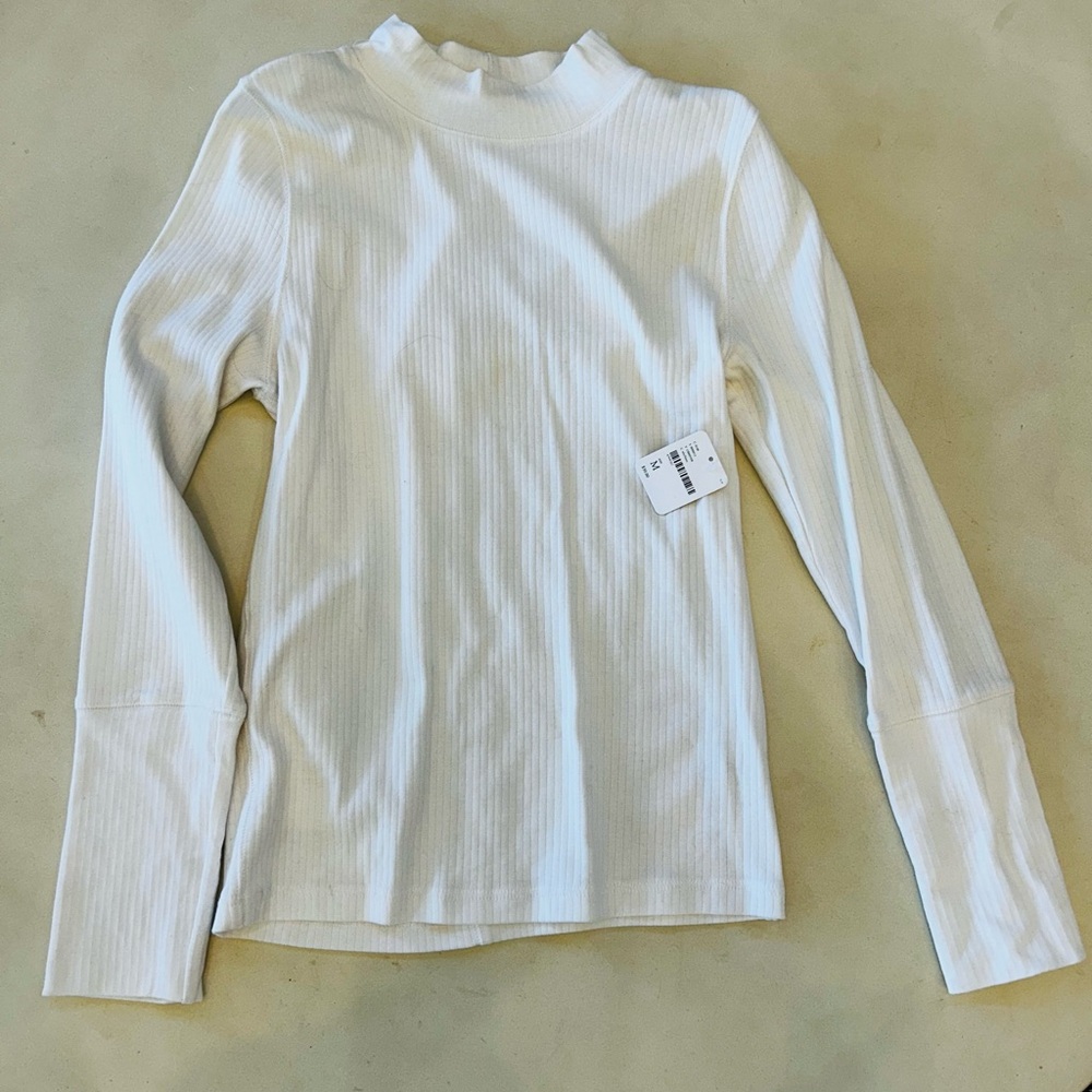 Free People White Ribbed Long Sleeve Top